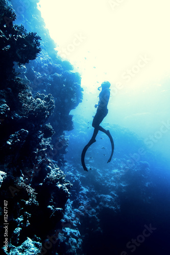 Freediver swim in the sea