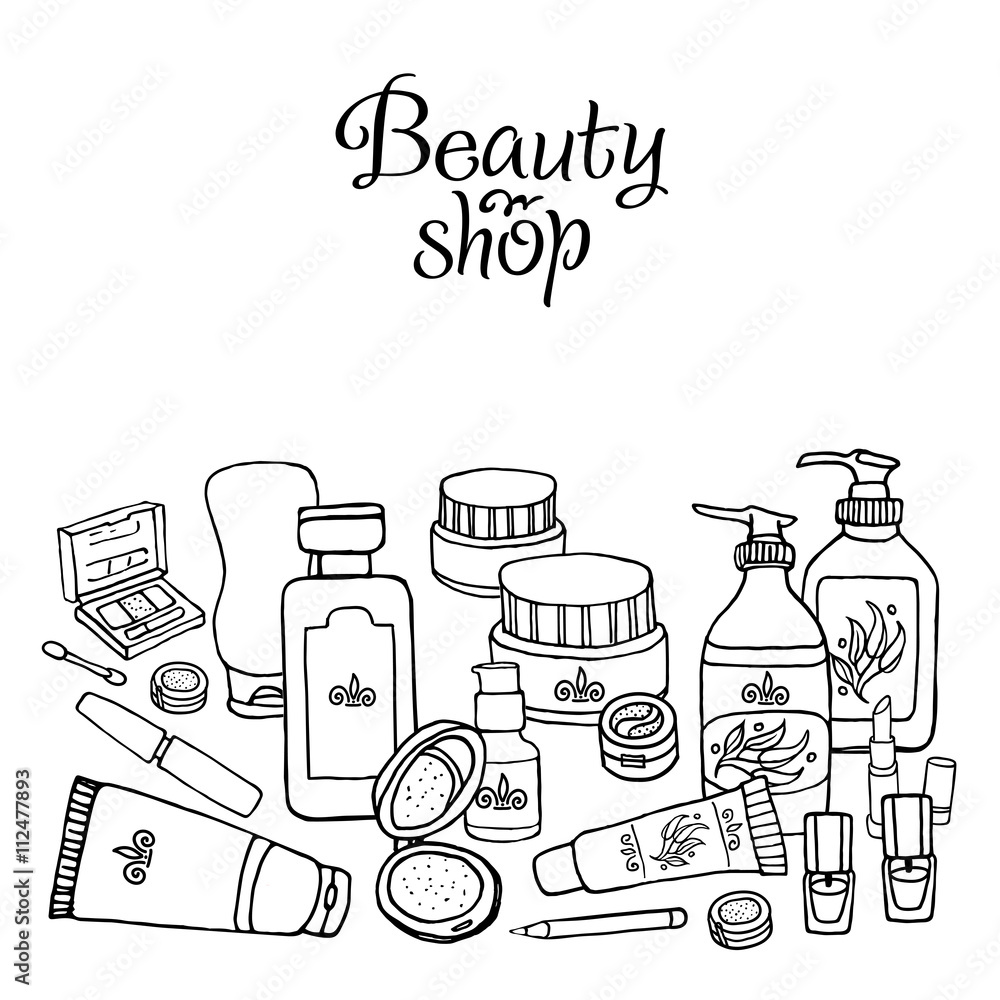 Hand drawn flayers template for make-up products. Vector 