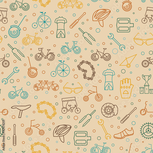 Bicycle seamless pattern. Tnin line design. Vector illustration photo