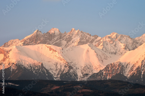 Morning panorama of snowy Tatra mountains