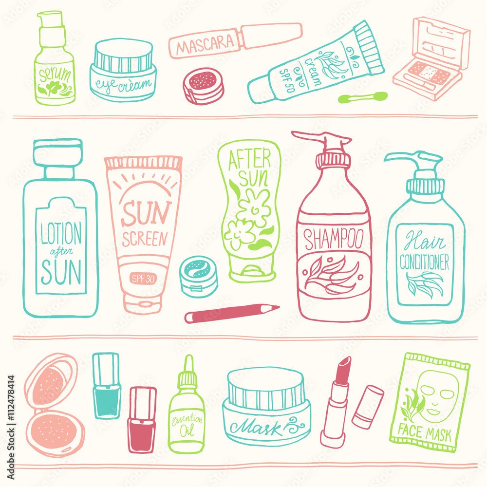  illustration set of make up and cosmetics