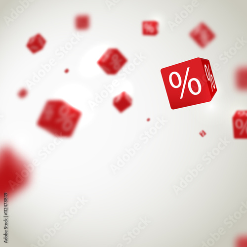 3D red discount boxes dice for store market and shop. Sale promotional concept