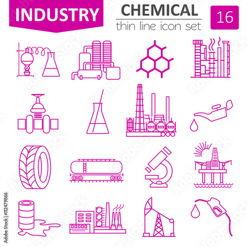 Chemical industry icon set. Thin line icon design