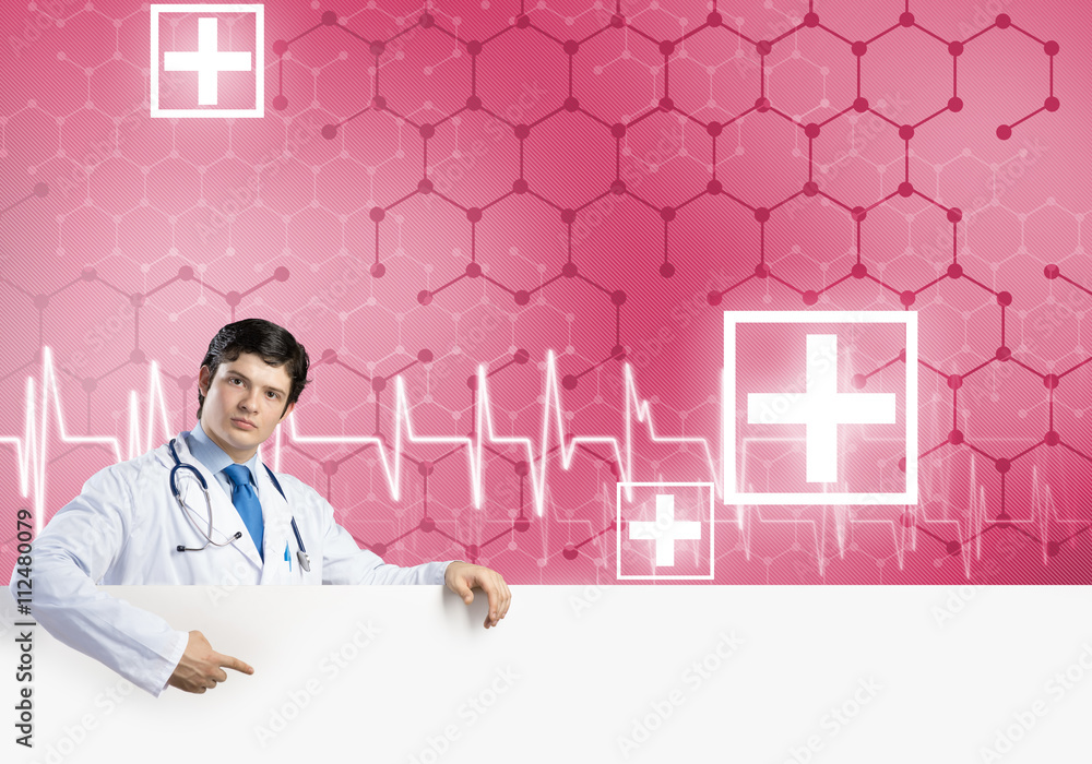 Doctor with banner Doctor with banner