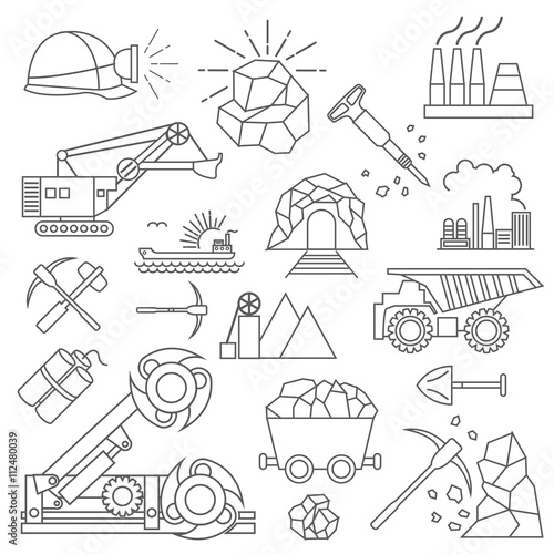 Coal mining icon set. Thin line icon design