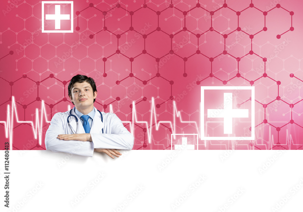 Doctor with banner Doctor with banner