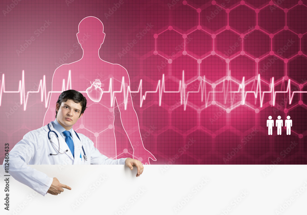 Doctor with banner Doctor with banner
