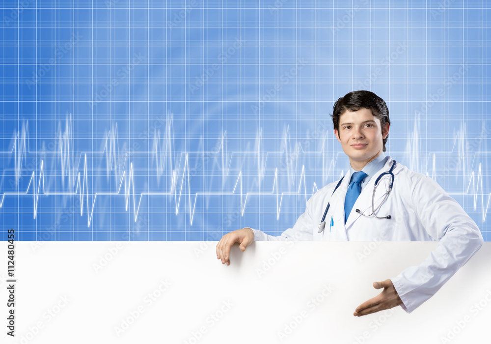 Doctor with banner Doctor with banner