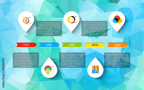 Infographic timeline design, concept - template with points. Idea to display information, ranking and statistics with orginal and modern style.