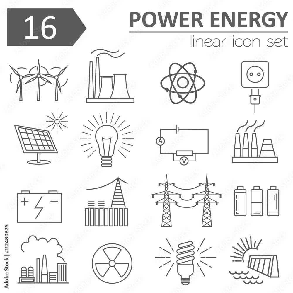 Power energy icon set. Thin line design