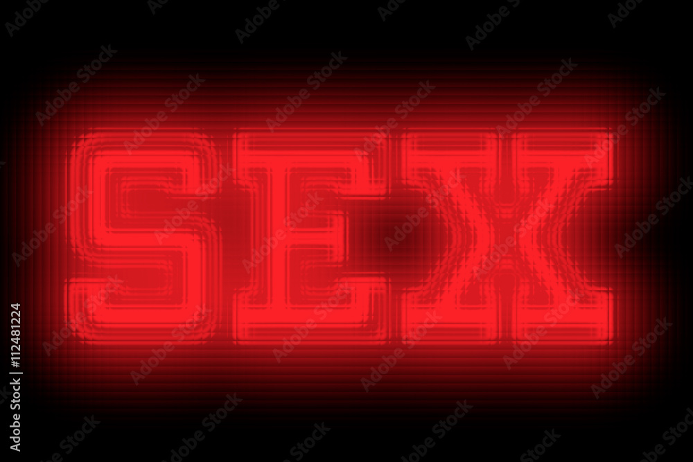 Abstract inscription sex on a black background, glass effect, red neon sign 