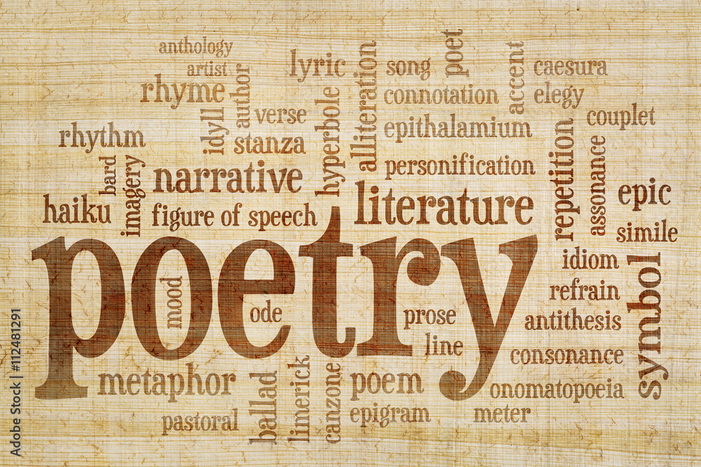 Fotografie poetry word cloud on papyrus paper