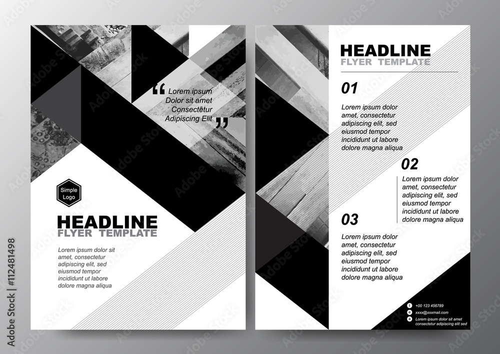 Abstract black white triangle background for minimal Poster Brochure Flyer design Layout vector template in A4 size
