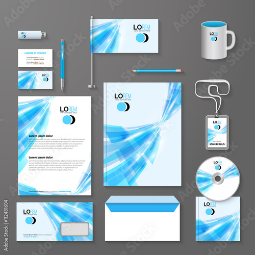 Abstract blue lines corporate identity template. Vector company style for brandbook and guideline