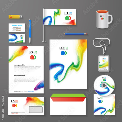 Abstract Corporate Business identity Template Layout. Pen, CD, Cup, Letter, Folder, Business cards. Vector company triangle style for brandbook and guideline.