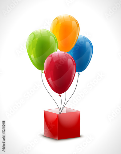 Set of colourful birthday or party balloons with red box