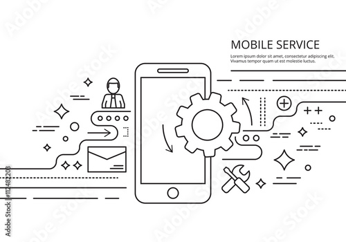 Thin line vector banner for mobile service. Premium quality illustration.