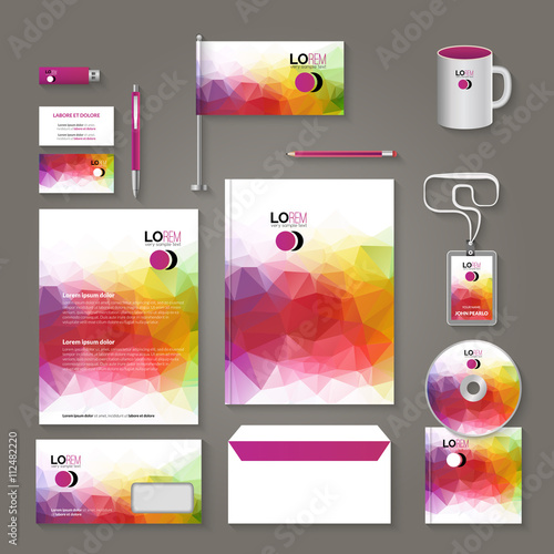 Corporate brand Business identity design Template Layout. Letter, Letterhead, Folder, card. Vector company triangle style branding design layout. Brand id theme
