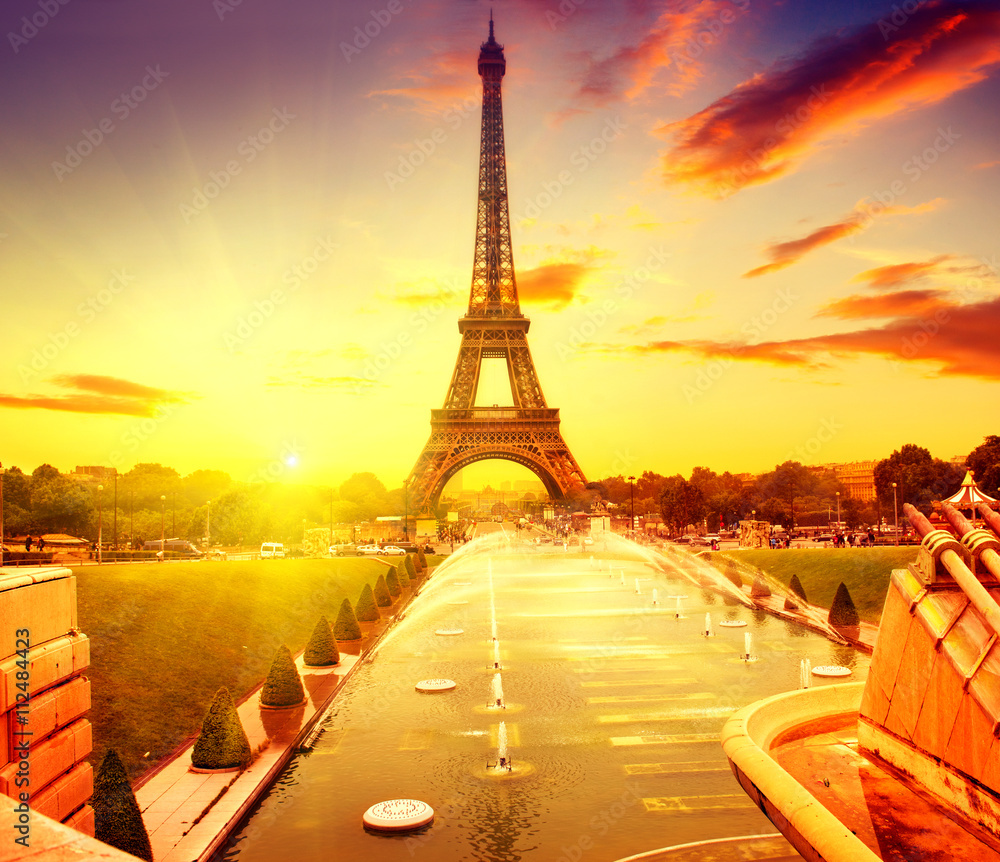 Eiffel Tower at sunrise, Paris, France