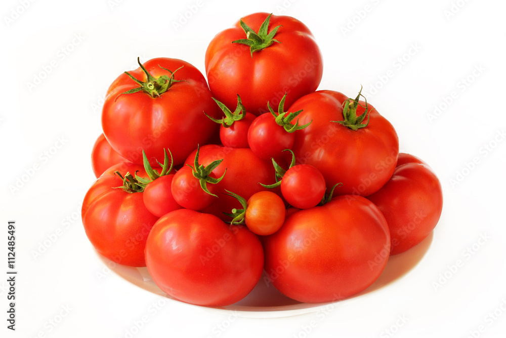 Red selected tomatoes isolated