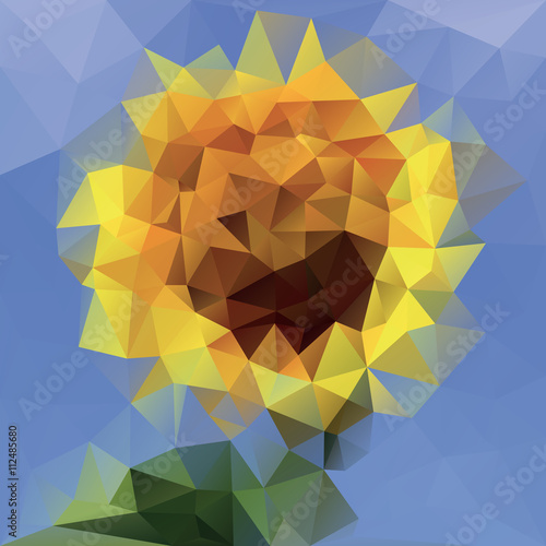 Abstraction from triangles, sunflower, geometric flower, vector design