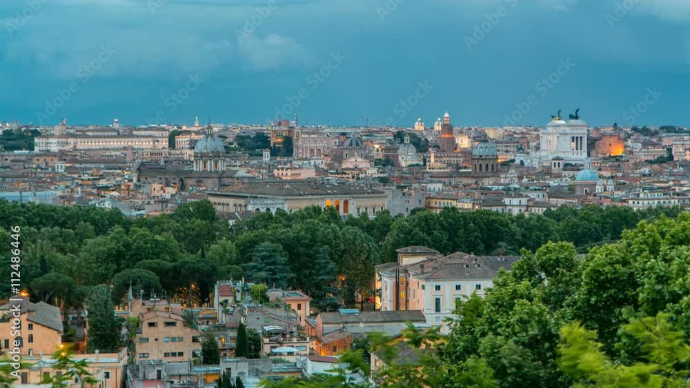 Panoramic view of historic center day to night timelapse of Rome, Italy Panoramic view of historic center day to night timelapse of Rome, Italy