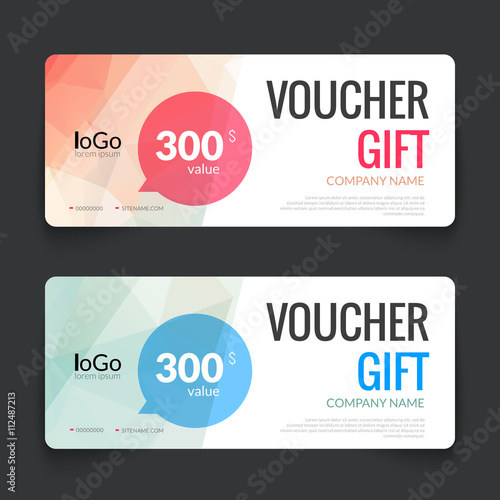 Gift voucher market offer template layout with colorful modern triangle business design. Certificate special discount buy coupon
