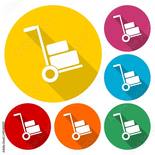 Handcart icons set with long shadow