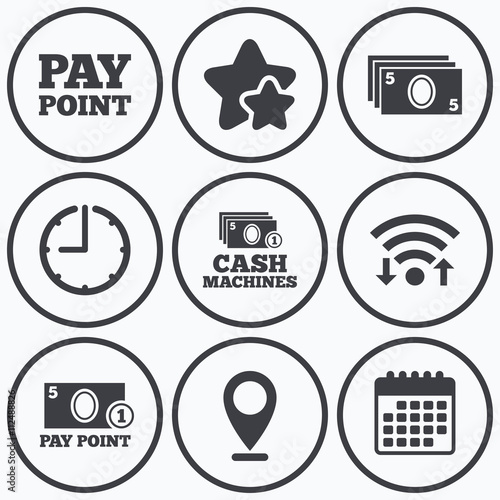 Cash and coin icons. Money machines or ATM.
