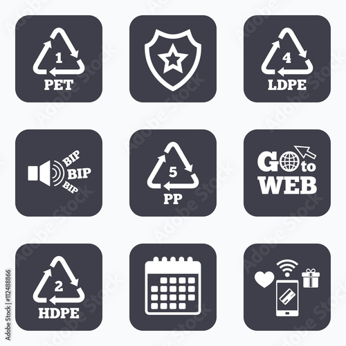 PET, Ld-pe and PP. Polyethylene terephthalate
