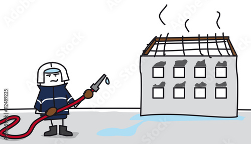 Incendie de maison et pompier