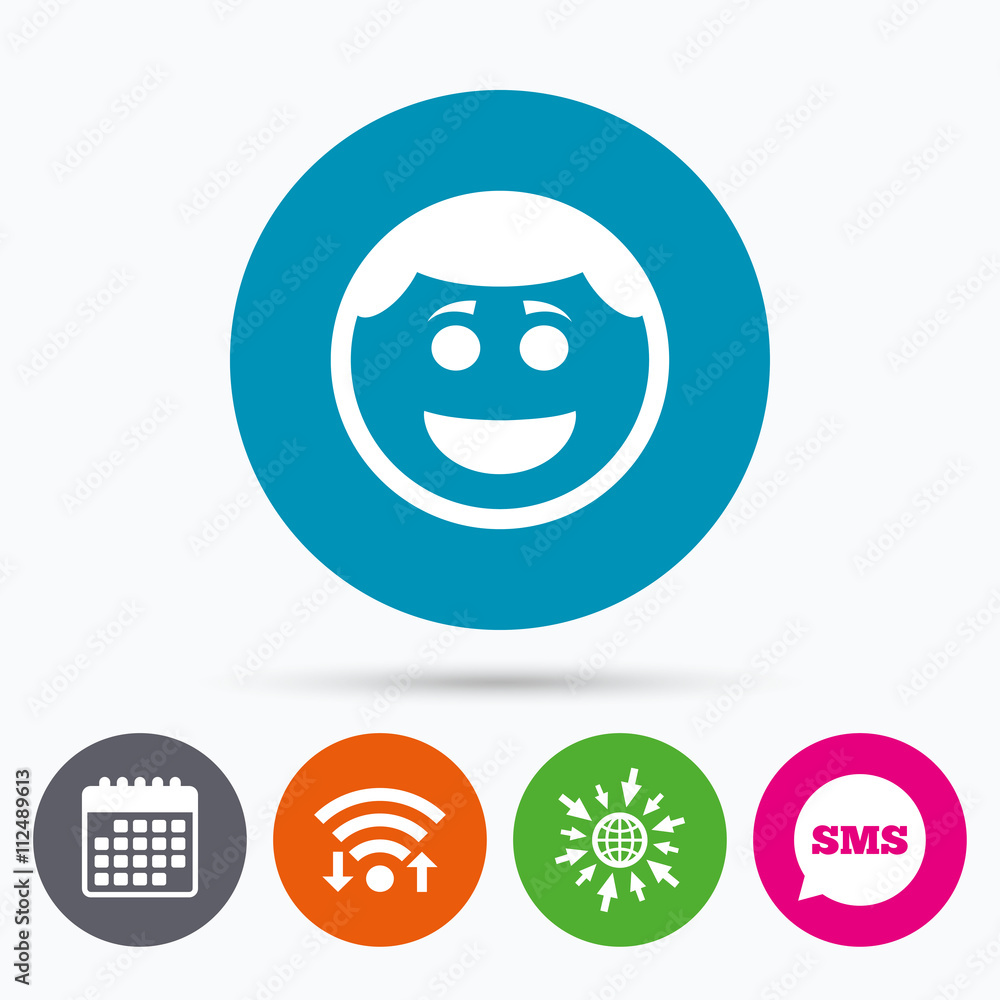 Smile face icon. Smiley with hairstyle symbol. Smile face icon. Smiley with hairstyle symbol.