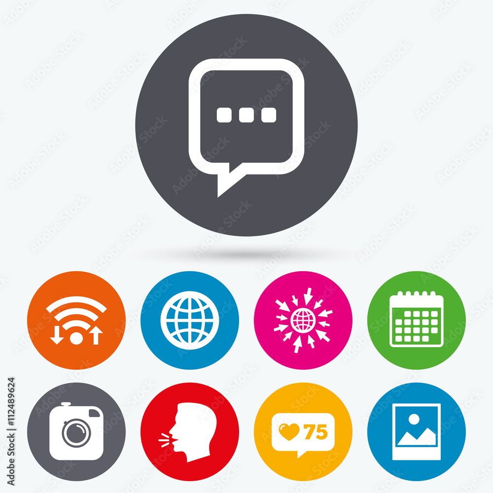 Social media icons. Chat speech bubble and Globe Social media icons. Chat speech bubble and Globe