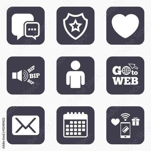 Social media icons. Chat speech bubble and Mail.