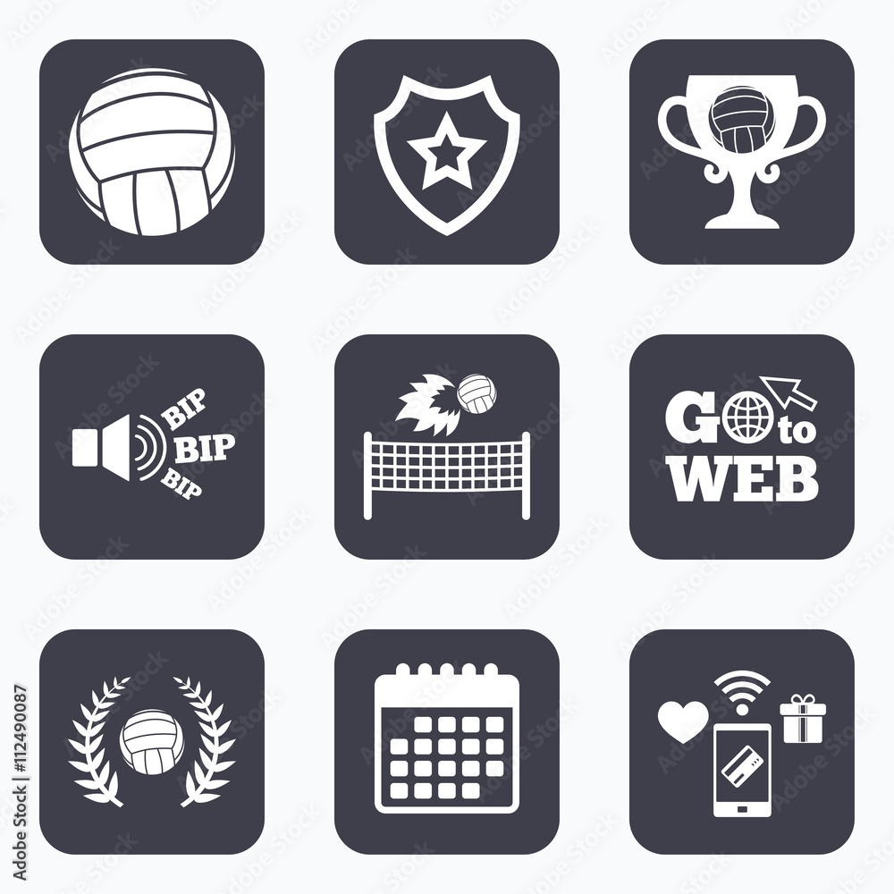 Volleyball and net icons. Winner award cup. Volleyball and net icons. Winner award cup.