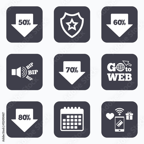 Sale arrow tag icons. Discount symbols.