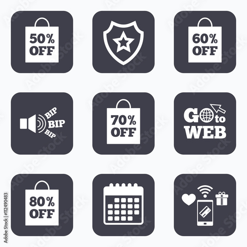 Sale bag tag icons. Discount symbols.