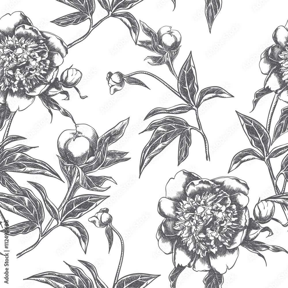 Fototapeta premium Vintage seamless with peony