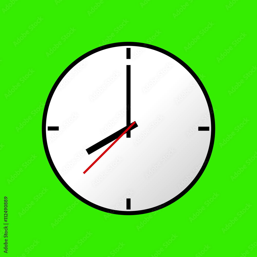 Clock icon, Vector illustration, flat design. Easy to use and edit. EPS10. Green background. Clock icon, Vector illustration, flat design. Easy to use and edit. EPS10. Green background.