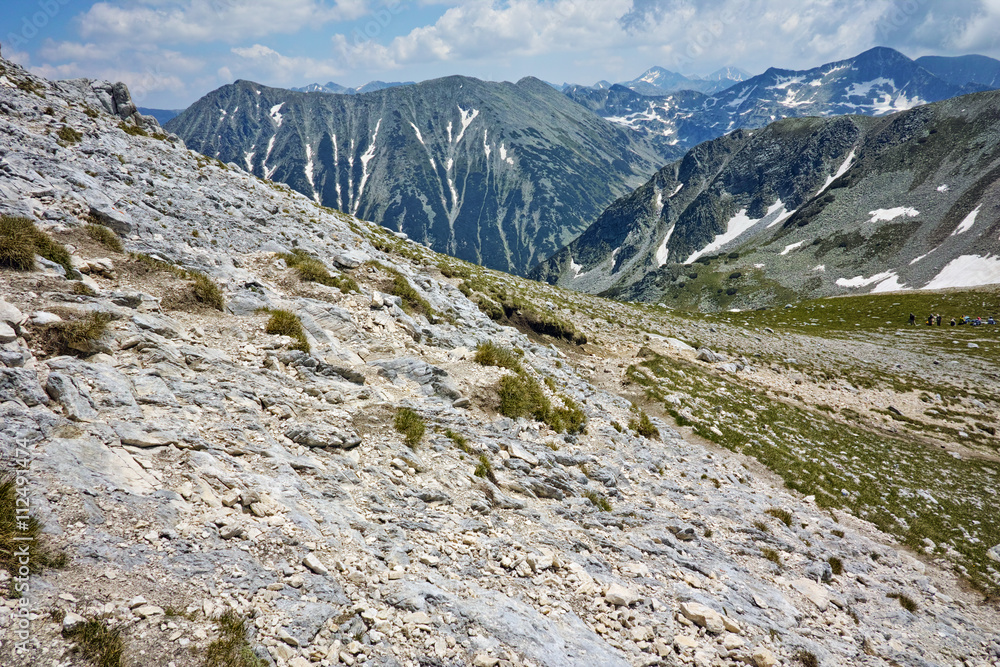 Amazing panorama to northen Pirin mountain from Vihren peak, Bulgaria