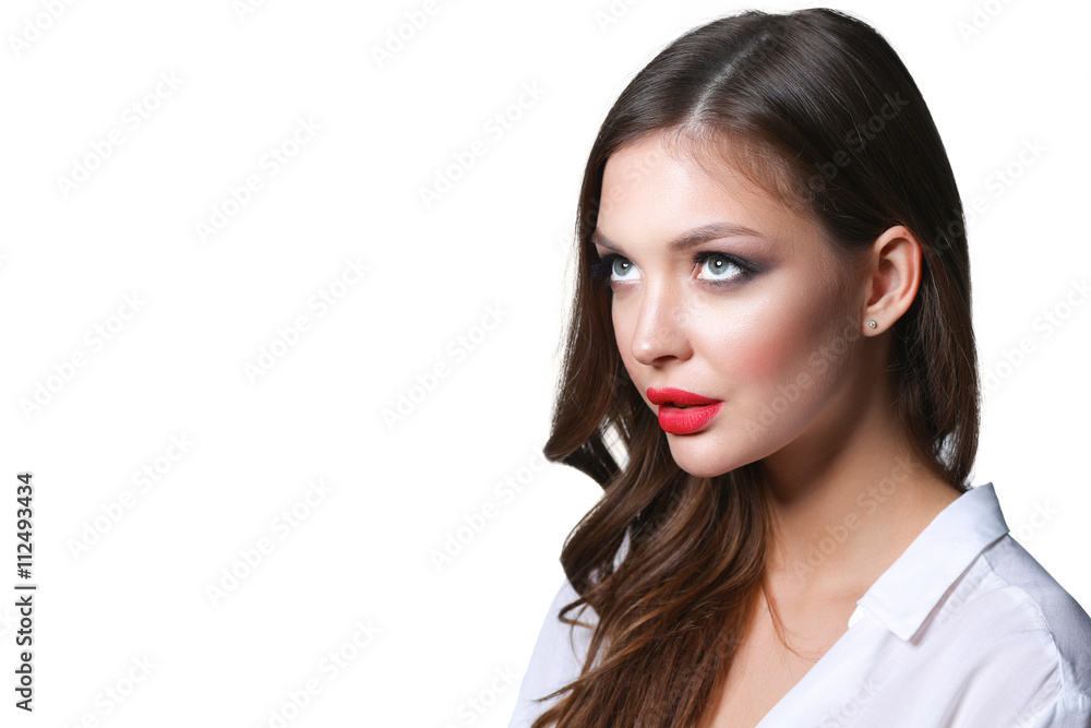 Portrait of beautiful young woman . Isolated on white background Portrait of beautiful young woman . Isolated on white background