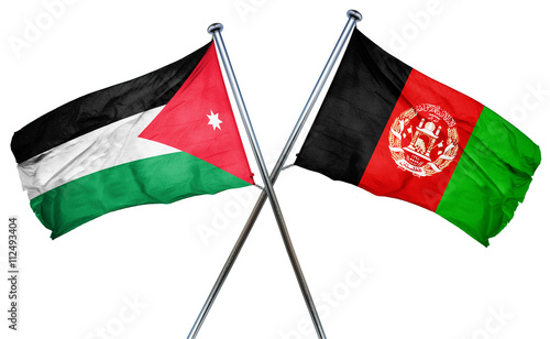 Jordan flag with Afghanistan flag, 3D rendering