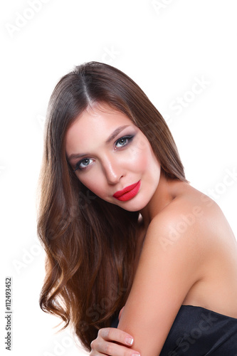 Portrait of beautiful young woman . Isolated on white background