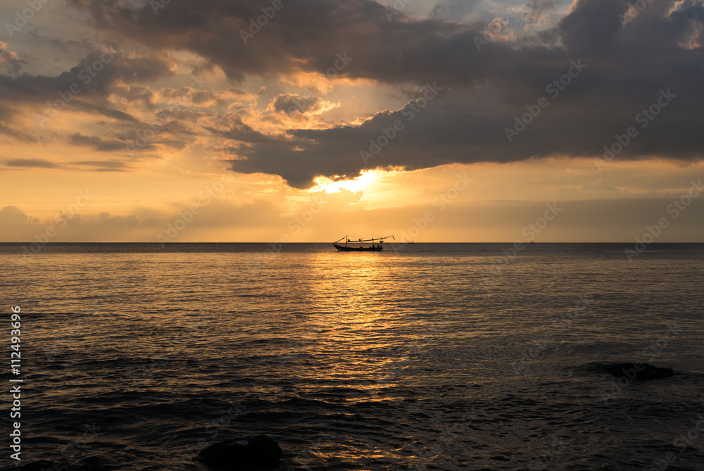 Sunset and ocean view on paradise beach Negara - Bali Island, In