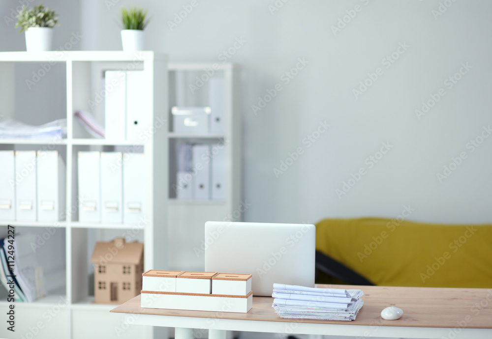 Modern office interior with tables, chairs and bookcases Modern office interior with tables, chairs and bookcases