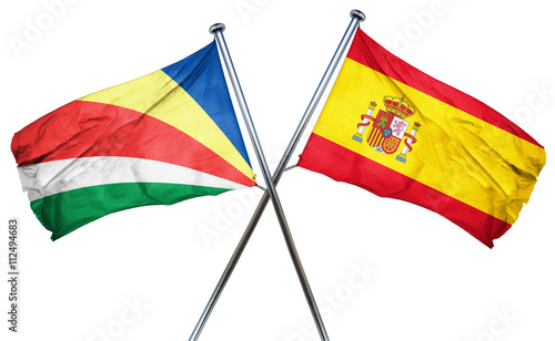 Free Download seychelles flag with Spain flag, 3D rendering - GFXLoad