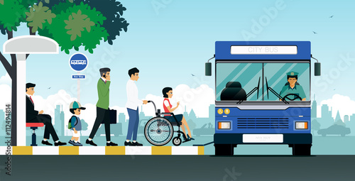 Disabled people are using the bus for the disabled.