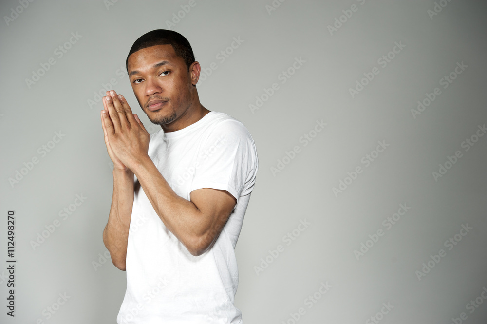 Trendy Black Male Wearing White with Copy Space Trendy Black Male Wearing White with Copy Space