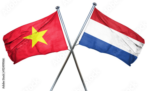Billede på lærred Vietnam flag with Netherlands flag, 3D rendering