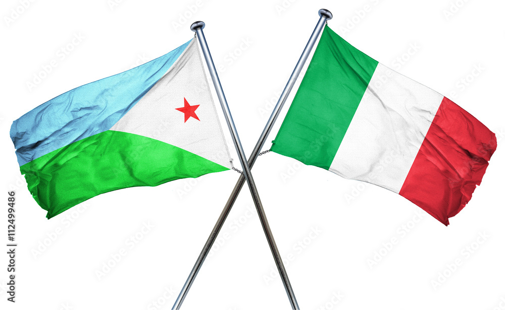 Djibouti flag with Italy flag, 3D rendering Djibouti flag with Italy flag, 3D rendering
